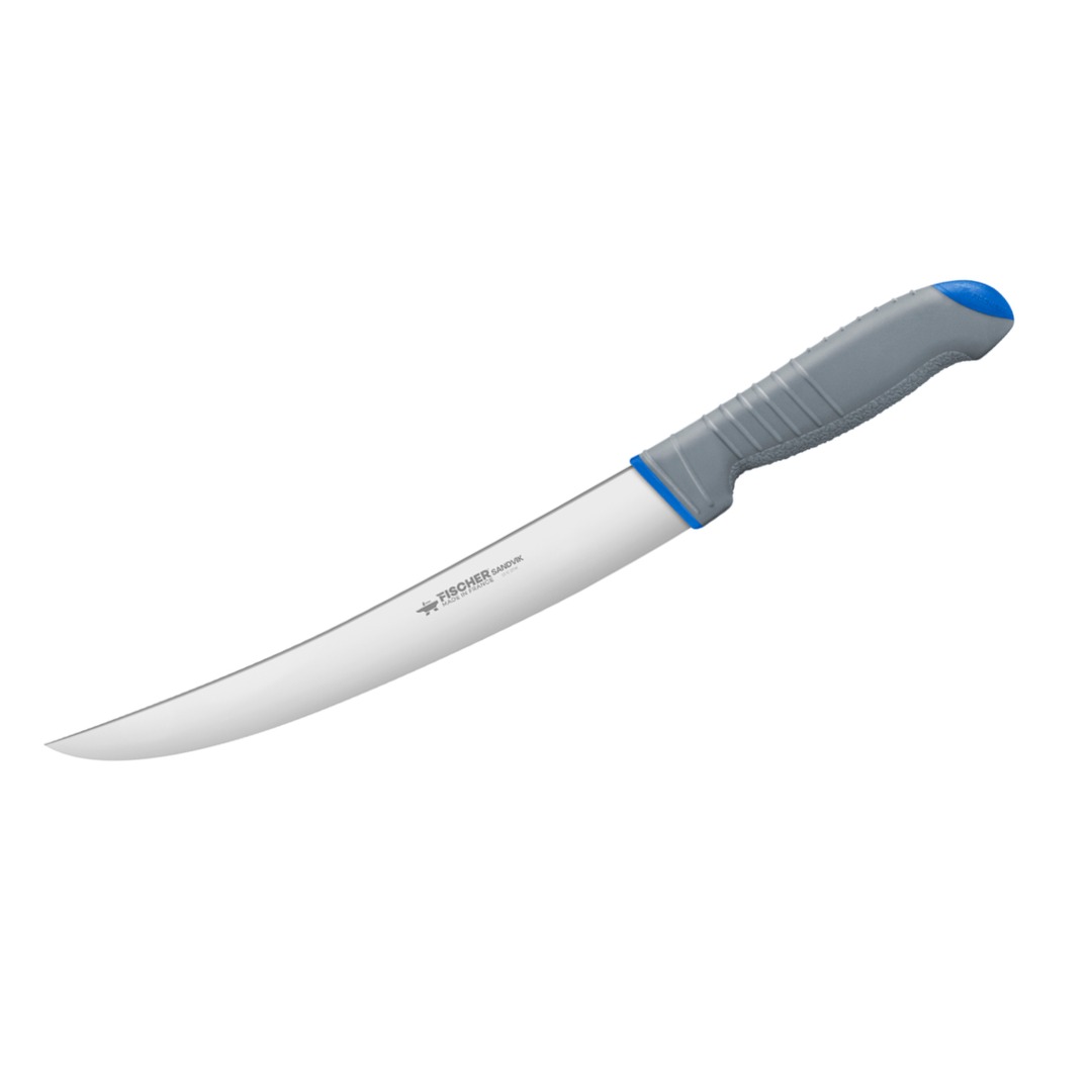 Curved Hollow-Edge Trimming Knife Blue Bi-Material — Fischer France