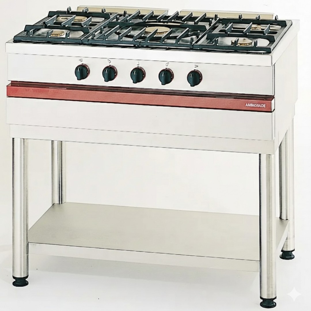 5-burner gas top. • 2 x 3 kW burners.