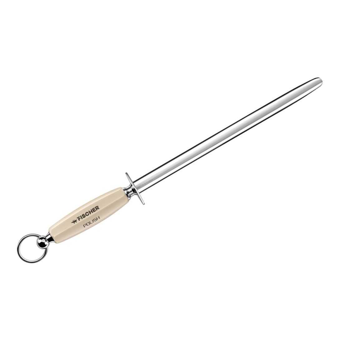 Oval Smooth Sharpening Steel 30cm, Beige Soft Handle — Fischer France