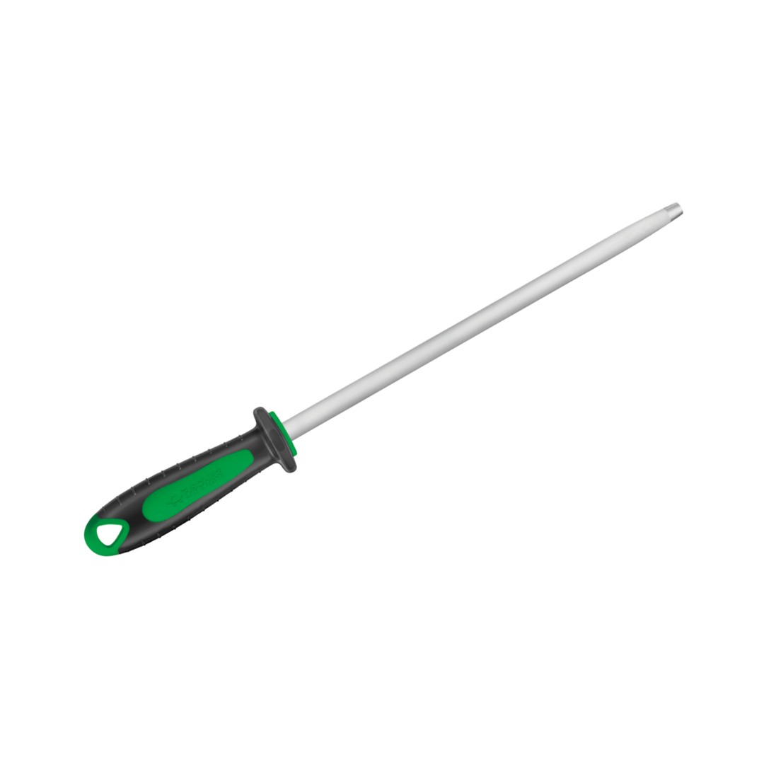 Round Sharpening Steel 30cm Green Bi-Material Handle — Fischer France