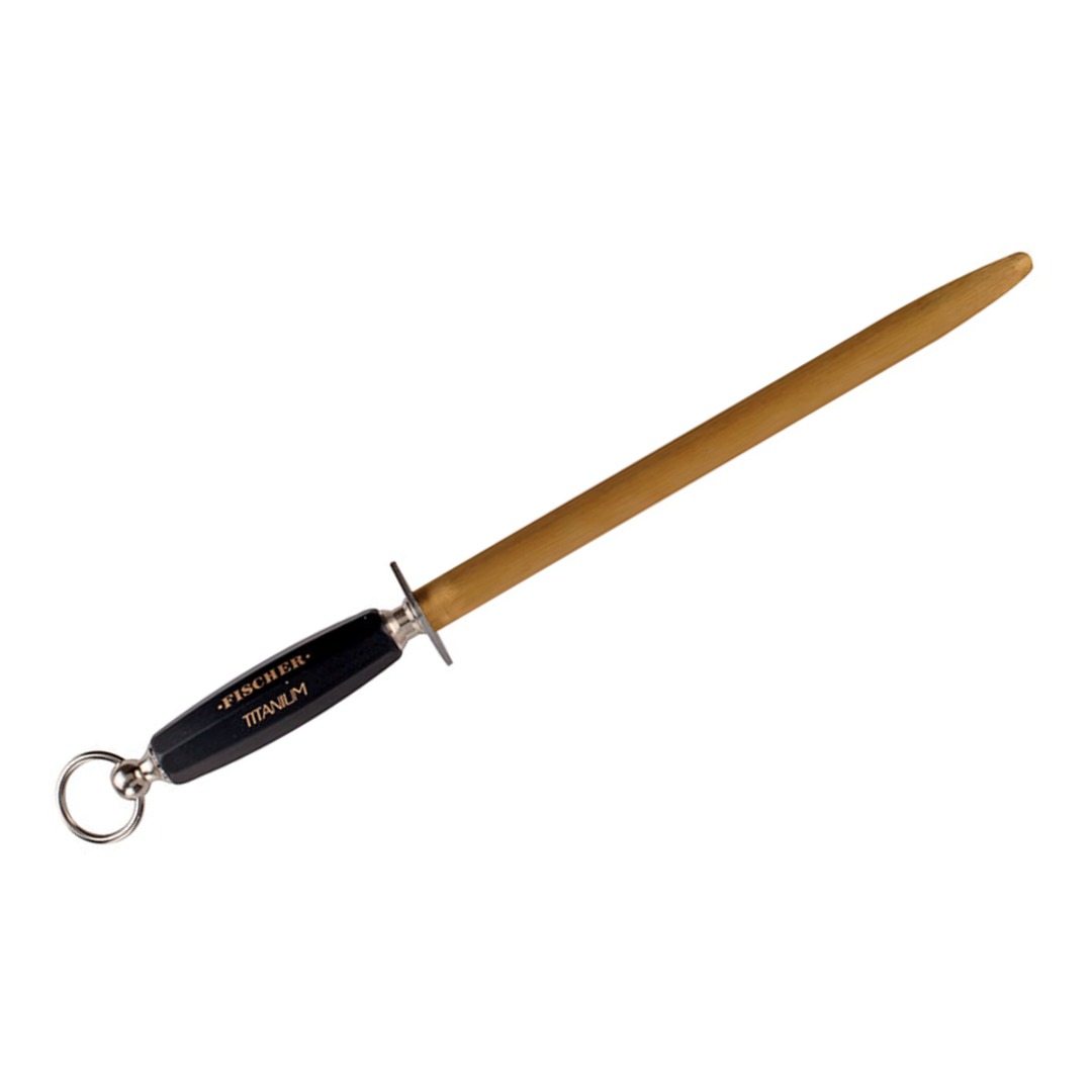 Oval Sharpening Steel 30cm Fine Cut, Black Soft Handle — Fischer France