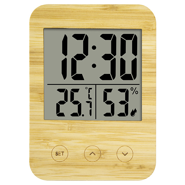 Clock, Thermometer and Hygrometer with Bamboo Frame