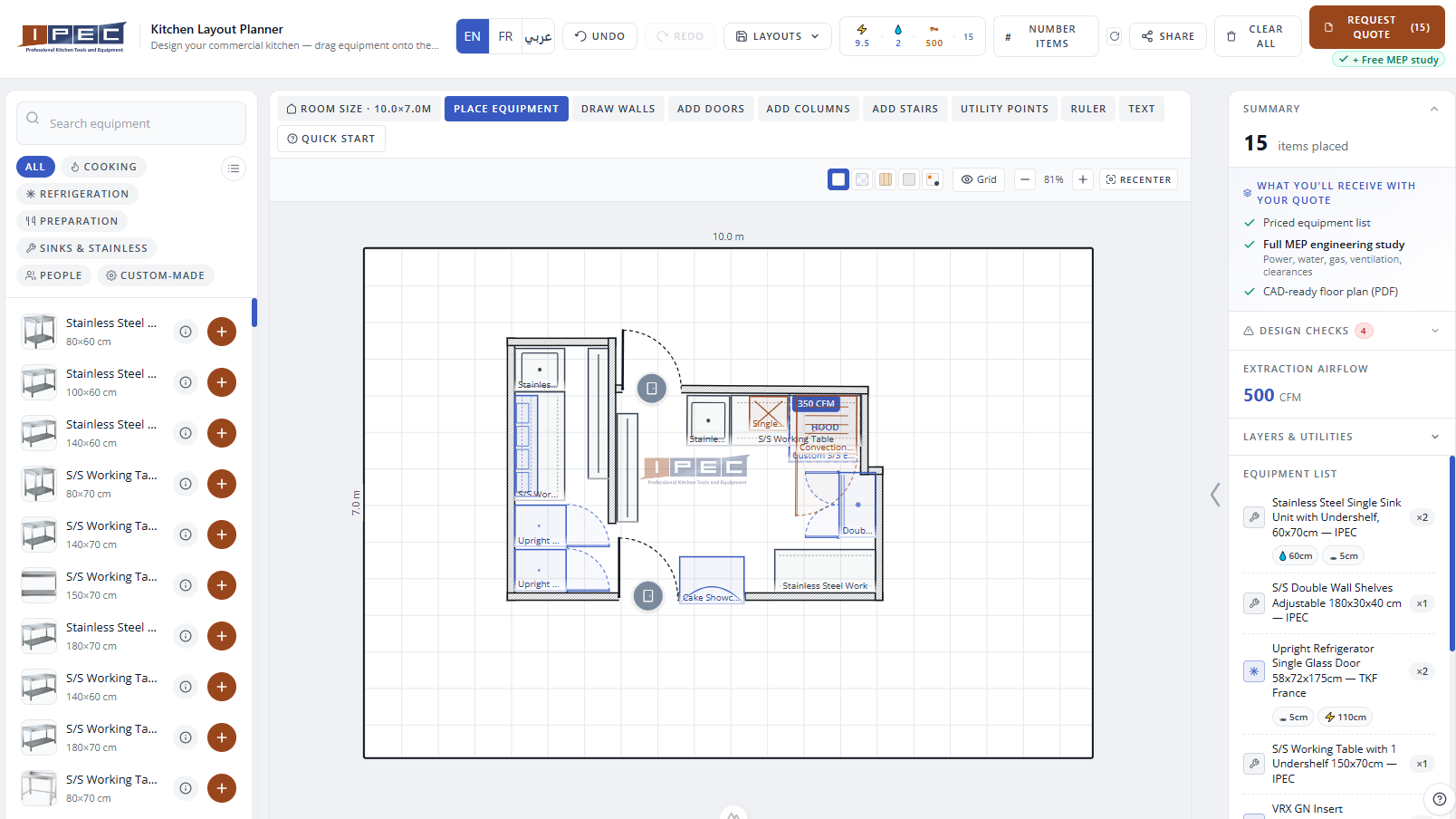 IPEC Kitchen Planner — drag-and-drop layout tool